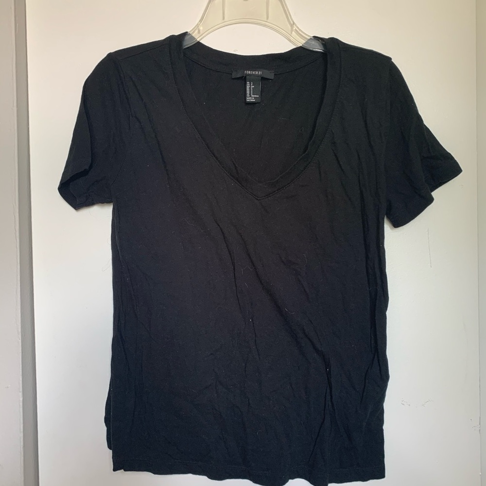 Forever 21 Basic Black V-Neck T-Shirt